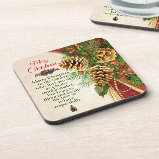 Lehrerbotschaft von Weihnachten Getränkeuntersetzer (Linke Seite)