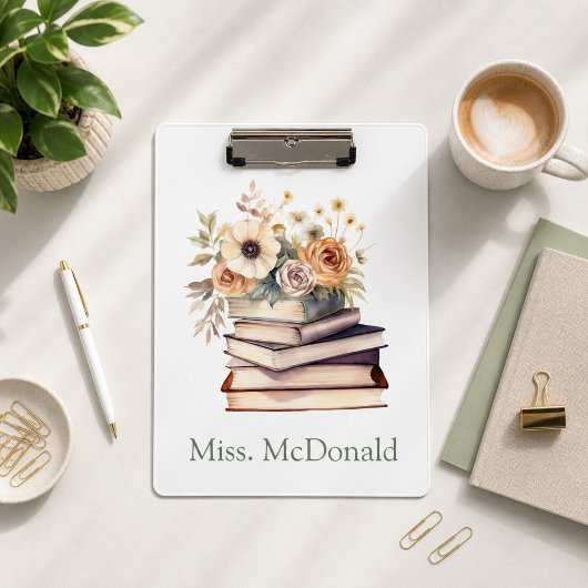 Lehrergeschenk Florale Bücher Klemmbrett