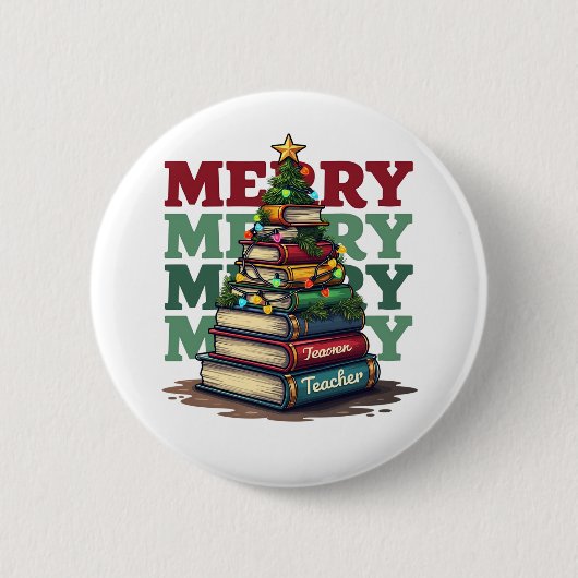 Lehrergeschenk | Frohe Weihnachten Lehrer Bücher Button (Vorderseite)