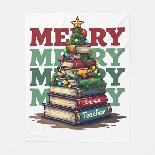 Lehrergeschenk | Frohe Weihnachten Lehrer Bücher Fleecedecke (Vorderseite)