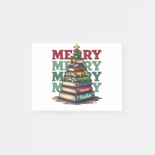 Lehrergeschenk | Frohe Weihnachten Lehrer Bücher Post-it Klebezettel (Vorderseite)