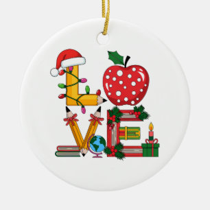 Lehrergeschenk Liebe Bleistift Apfel Bücher Keramik Ornament