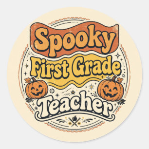 Lehrerhemd Halloween Erstklässler Gruseliger Lehre Runder Aufkleber