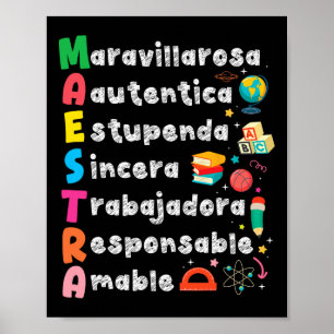 Lehrerin Akronym Spanischlehrer Zurück zur Schule  Poster