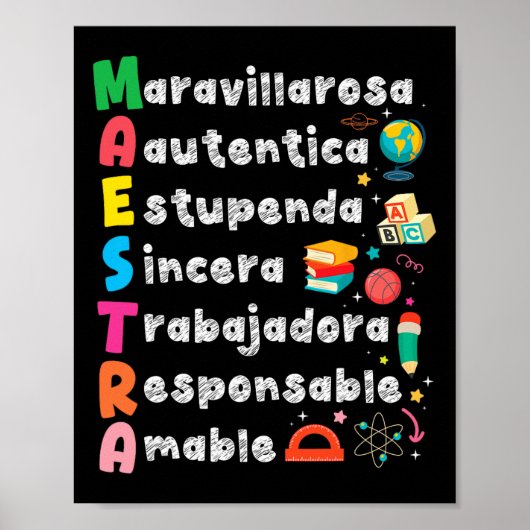 Lehrerin Akronym Spanischlehrer Zurück zur Schule Poster (Vorne)