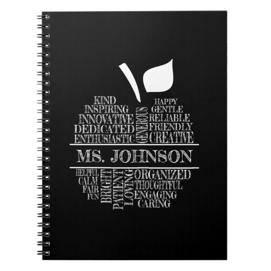 Lehrerin Apple Typografie Schwarz-Weiß Notizblock (Vorderseite)