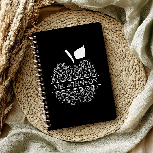 Lehrerin Apple Typografie Schwarz-Weiß Notizblock