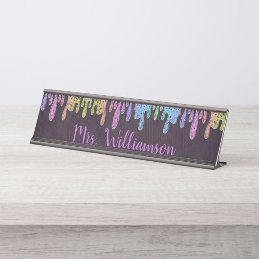 Lehrerin Beruflicher Glitzer Sparkle Schreibtischnamensplakette (Vorderseite )