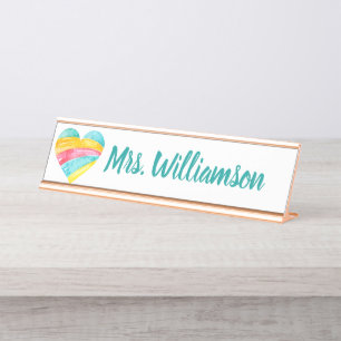 Lehrerin Berufliches Regenbogenherz Schreibtischnamensplakette