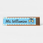 Lehrerin Bibliothekar Beruflich Owl Blue Schreibtischnamensplakette (Vorderseite )