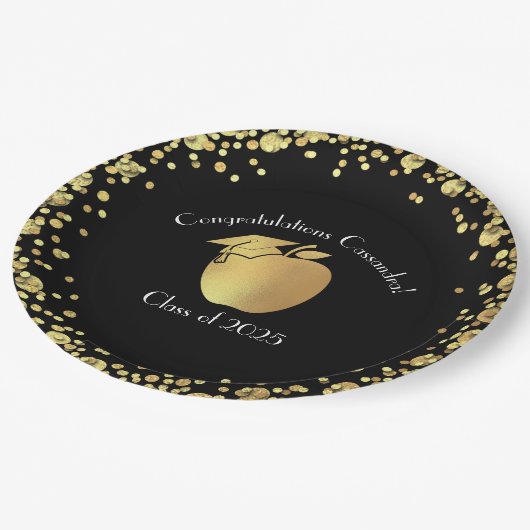 Lehrerin Bildung Abschluss Black Gold Pappteller (Schrägansicht)