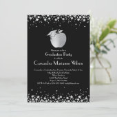 Lehrerin Bildung Abschluss Black Silver Einladung (Stehend Vorderseite)