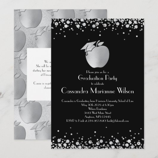 Lehrerin Bildung Abschluss Black Silver Einladung (Vorne/Hinten)