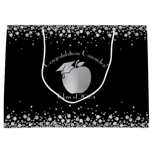 Lehrerin Bildung Abschluss Black Silver Große Geschenktüte (Vorderseite)