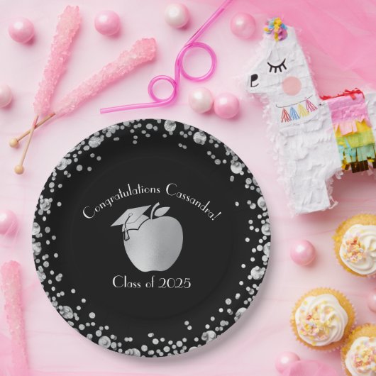 Lehrerin Bildung Abschluss Black Silver Pappteller (Party)