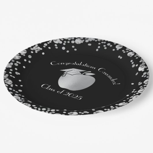 Lehrerin Bildung Abschluss Black Silver Pappteller (Schrägansicht)
