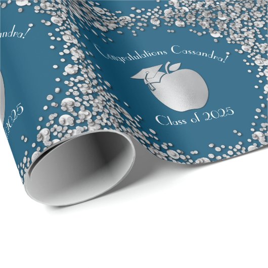 Lehrerin Bildung Abschluss Blue Silver Geschenkpapier (Rolleneckpunkt)