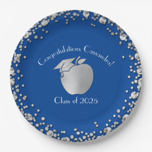 Lehrerin Bildung Abschluss Blue Silver Pappteller