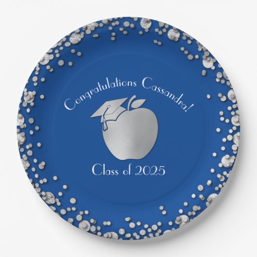 Lehrerin Bildung Abschluss Blue Silver Pappteller (Vorderseite)
