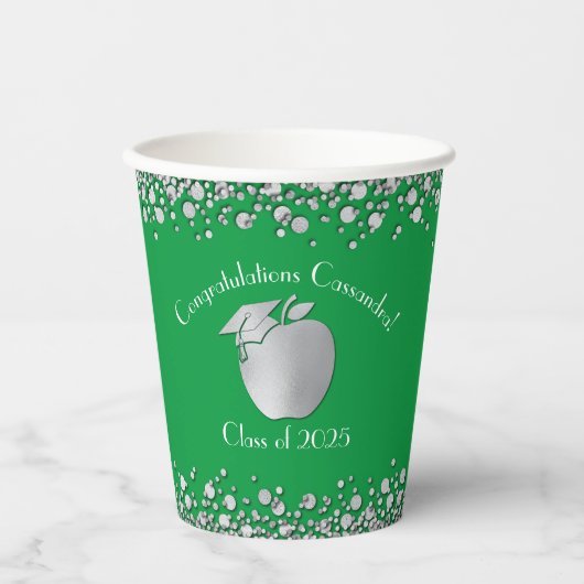 Lehrerin Bildung Abschluss Green Silver Pappbecher (Vorderseite)