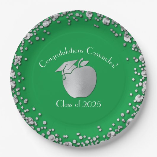 Lehrerin Bildung Abschluss Green Silver Pappteller (Vorderseite)
