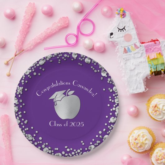 Lehrerin Bildung Abschluss Lila Silver Pappteller (Party)