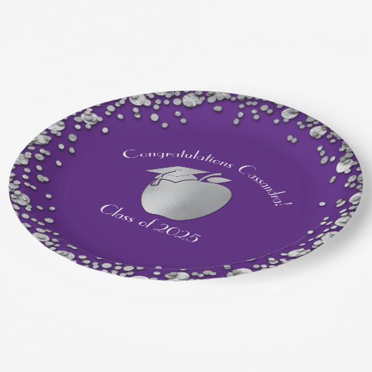 Lehrerin Bildung Abschluss Lila Silver Pappteller (Schrägansicht)