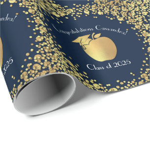 Lehrerin Bildung Abschluss Navy Blue Gold Geschenkpapier