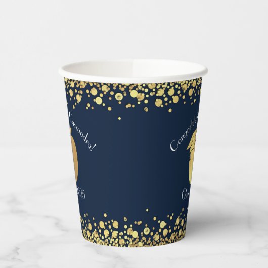Lehrerin Bildung Abschluss Navy Blue Gold Pappbecher (Links)
