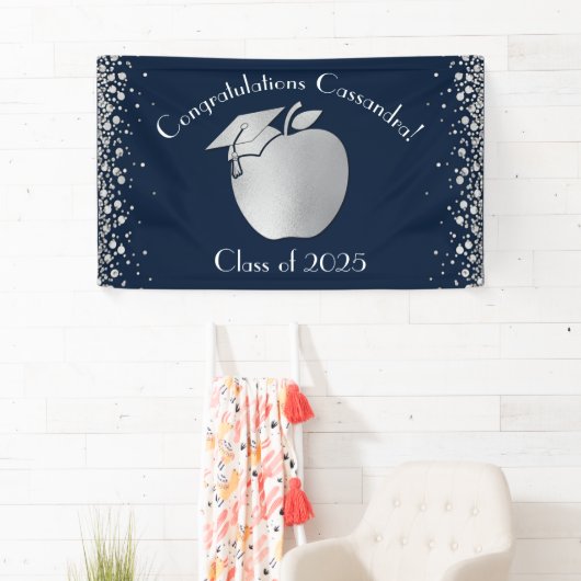 Lehrerin Bildung Abschluss Navy Blue Silver Banner (Insitu)
