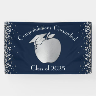 Lehrerin Bildung Abschluss Navy Blue Silver Banner