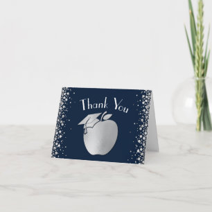 Lehrerin Bildung Abschluss Navy Blue Silver Dankeskarte
