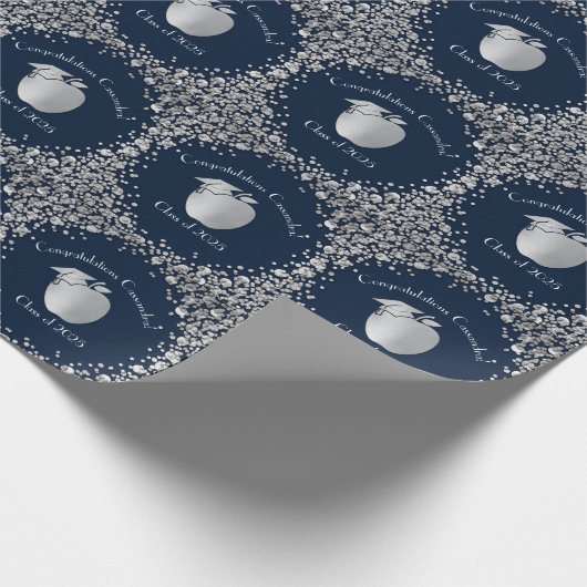 Lehrerin Bildung Abschluss Navy Blue Silver Geschenkpapier (Ecke)