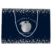 Lehrerin Bildung Abschluss Navy Blue Silver Große Geschenktüte (Rückseite)