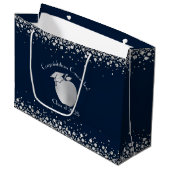 Lehrerin Bildung Abschluss Navy Blue Silver Große Geschenktüte (Vorderseite Schrägansicht)