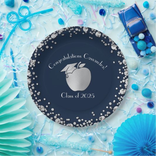 Lehrerin Bildung Abschluss Navy Blue Silver Pappteller (Party)