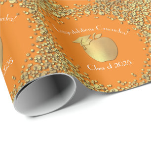 Lehrerin Bildung Abschluss Orange Gold Geschenkpapier
