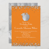 Lehrerin Bildung Abschluss Orange Silver Einladung (Vorne/Hinten)