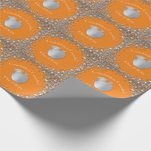 Lehrerin Bildung Abschluss Orange Silver Geschenkpapier (Ecke)