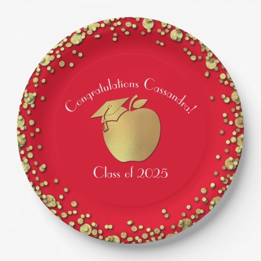 Lehrerin Bildung Abschluss Red Gold Pappteller (Vorderseite)