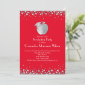 Lehrerin Bildung Abschluss Red Silver Einladung (Stehend Vorderseite)