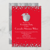 Lehrerin Bildung Abschluss Red Silver Einladung (Vorne/Hinten)