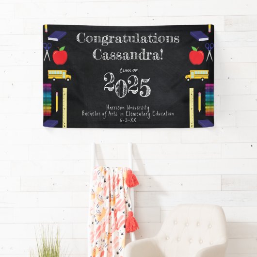 Lehrerin Bildung Chalkboard Abschluss Banner (Insitu)