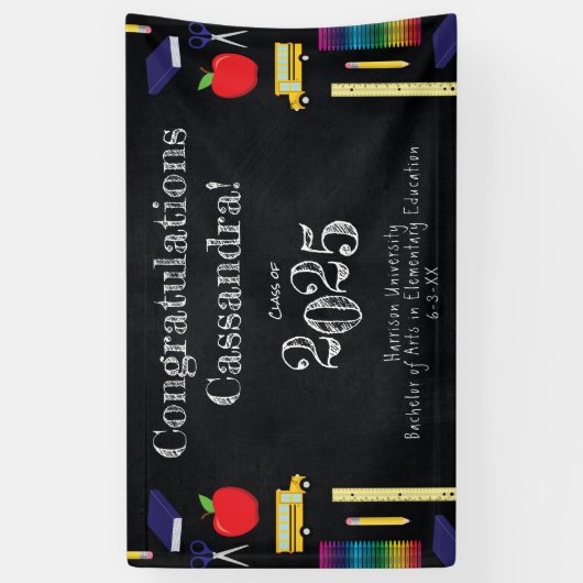 Lehrerin Bildung Chalkboard Abschluss Banner (Vertikal)