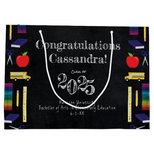 Lehrerin Bildung Chalkboard Abschluss Große Geschenktüte (Rückseite)