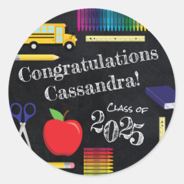 Lehrerin Bildung Chalkboard Abschluss Runder Aufkleber