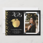 Lehrerin Bildung Gold Abschluss Black Einladung (Vorderseite)