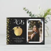 Lehrerin Bildung Gold Abschluss Black Einladung (Stehend Vorderseite)