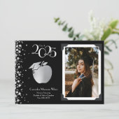 Lehrerin Bildung Silver Abschluss Black Einladung (Stehend Vorderseite)