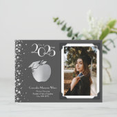 Lehrerin Bildung Silver Abschluss Grau Einladung (Stehend Vorderseite)